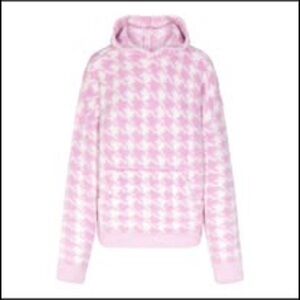 SKIMS Pink and White Houndstooth Sweater